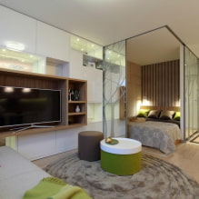 Dizaina studijas tipa dzīvoklis 30 kvadrātmetru platībā. m. - interjera fotogrāfijas, idejas mēbeļu izvietošanai, apgaismojums-2