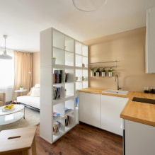 Køkken-studio: layout, zoning, former for køkken sæt, valg af møbler og apparater-7