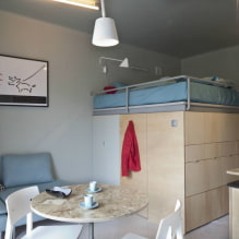 Dizaina studijas tipa dzīvoklis 20 kvadrātmetru platībā. m. - interjera fotogrāfijas, krāsu izvēle, apgaismojums, idejas par dizainu-1