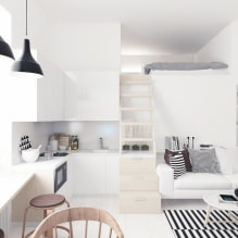 Dizaina studijas tipa dzīvoklis 20 kvadrātmetru platībā. m. - interjera foto, krāsas izvēle, apgaismojums, idejas par izkārtojumu-2