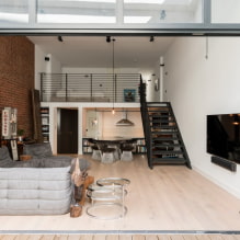 Loft stiliaus studijos tipo apartamentai: dizaino idėjos, apdailos elementų pasirinkimas, baldai, apšvietimas-3