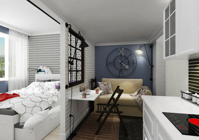Дизайн на малък студиен апартамент от 18 квадратни метра. м. - снимка на интериора, идеи за подреждане