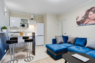 Neliela studijas tipa dzīvokļa dizains 22 kvadrātmetru platībā. m. - interjera fotogrāfijas, remonta piemēri