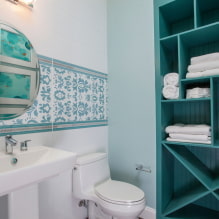 Rak di bilik mandi: jenis, reka bentuk, bahan, warna, bentuk, pilihan penempatan-6