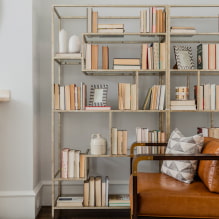Shelving in the interior: filling options, materials, colors, location in the room-2