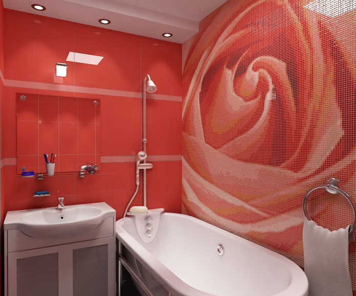 Sarkanā vannas istaba: dizains, kombinācijas, toņi, santehnika, tualetes dekorēšanas piemēri