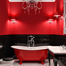 Kırmızı banyo: tasarım, kombinasyonlar, gölgeler, sıhhi tesisat, tuvaleti bitirme örnekleri-2