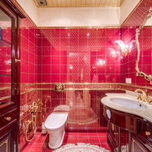 ห้องน้ำสีแดง: การออกแบบการรวมกันการแรเงาการประปาตัวอย่างของการตกแต่งห้องน้ำ -4