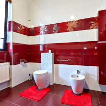 Rødt badeværelse: design, kombinationer, nuancer, VVS, eksempler på efterbehandling af toilettet-5