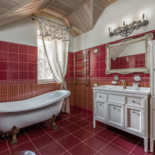 Salle de bain rouge: design, combinaisons, teintes, plomberie, exemples de finition des toilettes-6