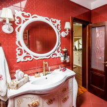 Červená koupelna: design, kombinace, odstíny, vodovodní potrubí, příklady úpravy toalety-7