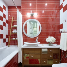 Bilik mandi merah: reka bentuk, gabungan, warna, paip, contoh-contoh menamatkan tandas-8