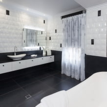 Melnbalta vannas istaba: apdares materiālu izvēle, santehnika, mēbeles, tualetes dizains-2