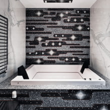 Melnbalta vannas istaba: apdares materiālu izvēle, santehnika, mēbeles, tualetes dizains-5