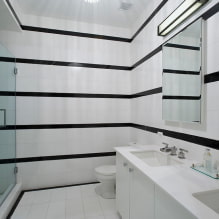 Siyah beyaz banyo: yüzey seçimi, sıhhi tesisat, mobilya, tuvalet tasarımı-8
