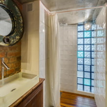 Lofto stiliaus vonios kambarys: apdailos, spalvų, baldų, santechnikos ir dekoro pasirinkimas