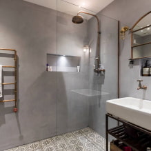 Loft stiliaus vonios kambarys: apdailos, spalvų, baldų, santechnikos ir dekoro pasirinkimas
