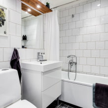 Fürdőszoba skandináv stílusban: a színek, a bevonatok, a bútorok, a vízvezeték és a dekor választása - 5
