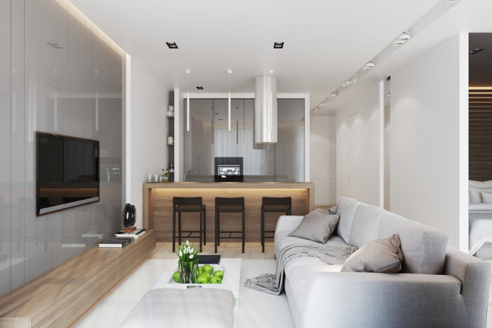 Apartamento design 50 sq. m. - fotos de interiores, layouts, estilos