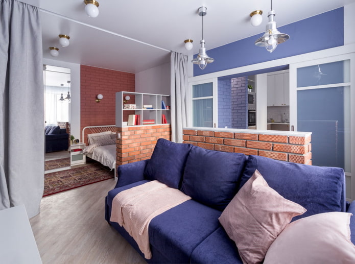 Appartement design 38 m² m. - photos intérieures, zonage, idées d'aménagement