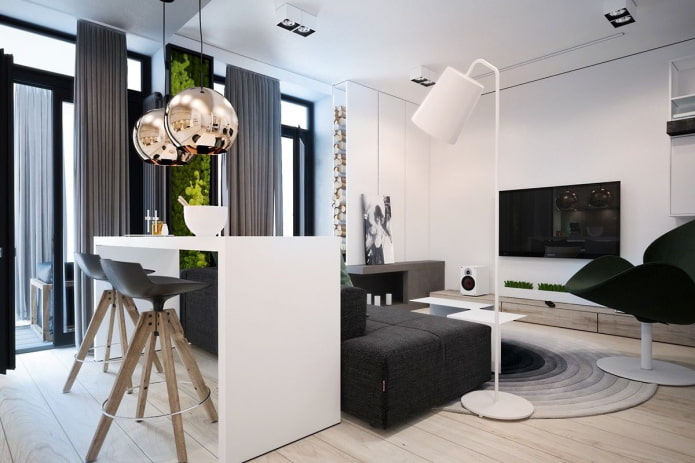 Appartement design 45 m² m. - idées de rangement, photo à l'intérieur