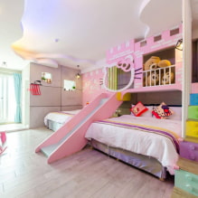 Izba pre dve dievčatá: dizajn, územné plánovanie, rozloženie, dekorácie, nábytok, osvetlenie-0