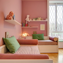 Стая за две момичета: дизайн, зониране, оформление, декорация, мебели, осветление-3