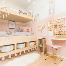 İki kız için oda: tasarım, imar, düzen, dekorasyon, mobilya, aydınlatma-5