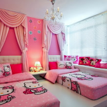 Δωμάτιο για δύο κορίτσια: σχεδιασμός, χωρισμός, διαρρύθμιση, διακόσμηση, έπιπλα, φωτισμός-6