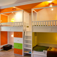 Bilik kanak-kanak untuk tiga orang kanak-kanak: zon, tip penyediaan, pilihan perabot, lampu dan hiasan-8