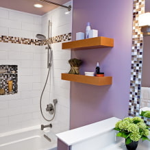 Bilik mandi Violet dan Lilac: gabungan, hiasan, perabot, paip dan hiasan-0
