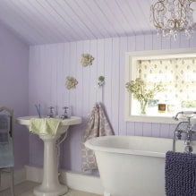 Violetas un ceriņi vannas istaba: kombinācijas, rotājumi, mēbeles, santehnika un dekors-2