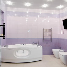 Bilik mandi Violet dan Lilac: gabungan, hiasan, perabot, paip dan hiasan-3