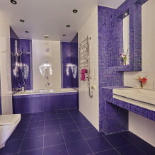 Violetas un ceriņu vannas istaba: kombinācijas, rotājumi, mēbeles, santehnika un dekors-5