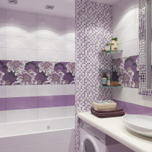 Bilik mandi Violet dan Lilac: gabungan, hiasan, perabot, paip dan hiasan-6
