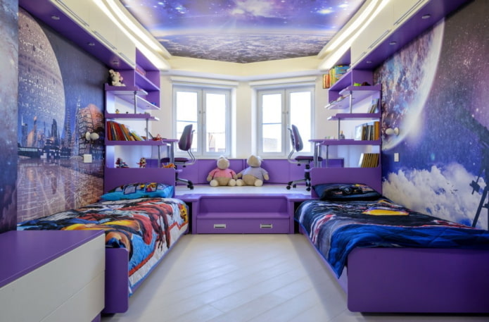 Lila und violettes Kinderzimmer: Funktionen und Designtipps