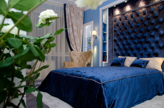 Chambre bleue: nuances, combinaisons, choix de finitions, meubles, textiles et éclairage