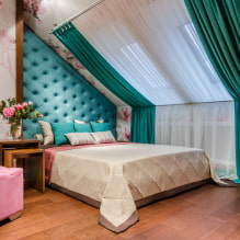 Phòng ngủ gác mái: phân vùng và bố trí, màu sắc, kiểu dáng, trang trí, nội thất và rèm cửa-1