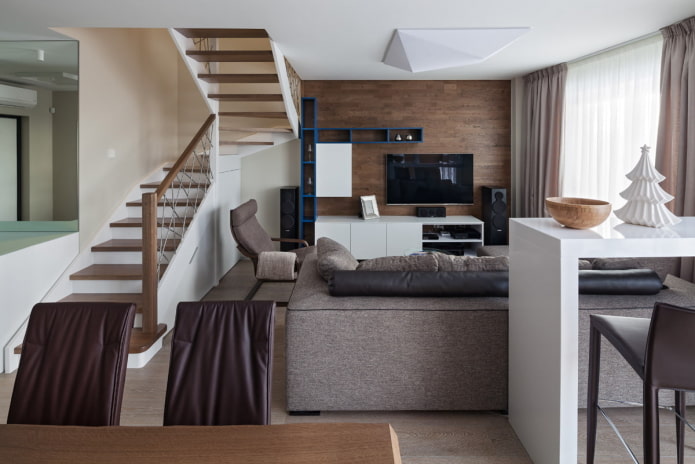 Duplex apartmanok: elrendezések, elrendezési ötletek, stílusok, lépcső kialakítása