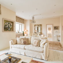 Dzīvojamā istaba smilškrāsas krāsās: apdares materiālu, mēbeļu, tekstilizstrādājumu, kombināciju un stilu izvēle -4
