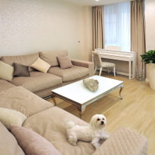 Stue i beige farver: valg af finish, møbler, tekstiler, kombinationer og stilarter-7