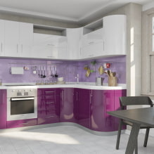 Cucina viola: combinazioni di colori, scelta di tende, decorazioni, carta da parati, mobili, illuminazione e decorazioni-5