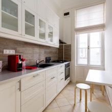 Siauros virtuvės dizainas: išdėstymas, dekoravimas, baldų išdėstymas, nuotrauka-4