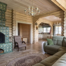 Interiøret i huset fra en tømmerstokk: bilder på rommene, stiler, dekorasjon, møbler, tekstiler og dekor-0