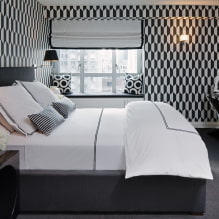 Svartvitt sovrum: designfunktioner, urval av möbler och dekor-2