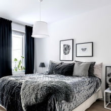 Sort / hvidt soveværelse: designfunktioner, valg af møbler og indretning-4