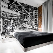 Sort / hvidt soveværelse: designfunktioner, valg af møbler og indretning-5