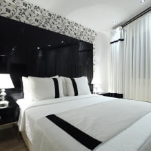 Melnbalta guļamistaba: dizaina iezīmes, mēbeļu izvēle un dekors-8