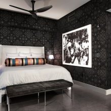 חדר שינה שחור: תמונות בפנים, תכונות עיצוב, שילובים -1