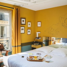 Žlutá ložnice: designové prvky, kombinace s jinými barvami-8